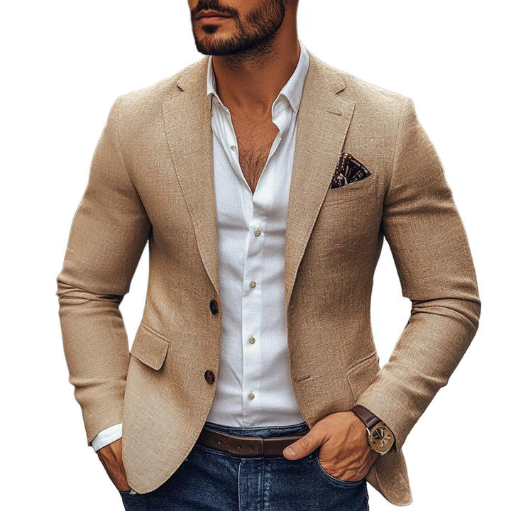 Blazer homme décontracté 2 boutons gris. Élégance moderne pour bureau ou sortie casual chic.