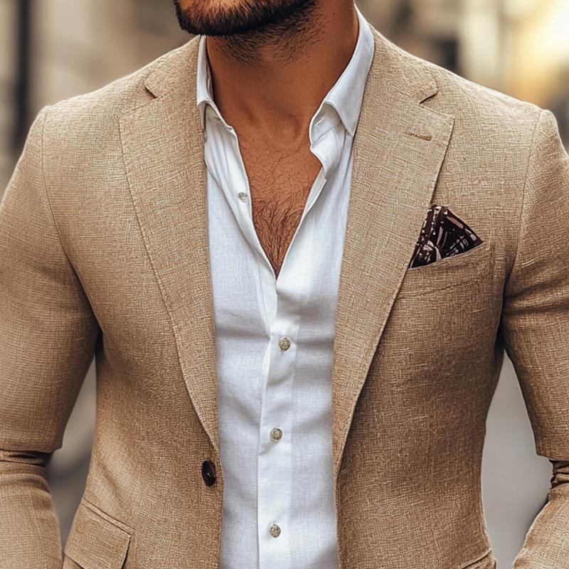 Blazer élégant homme, style moderne deux boutons. Idéal tenue de bureau ou look casual chic. Mode masculine.