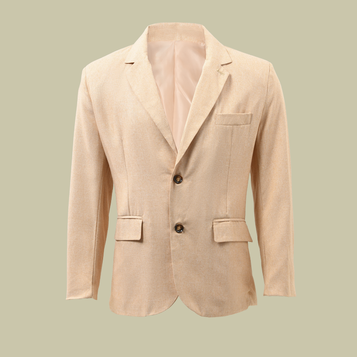 Blazer homme moderne, décontracté mais raffiné, avec deux boutons. Essentiel de la mode masculine polyvalente.