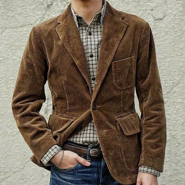 Blazer homme velours côtelé, coupe ajustée, style moderne et chic.  Parfait pour toutes occasions.