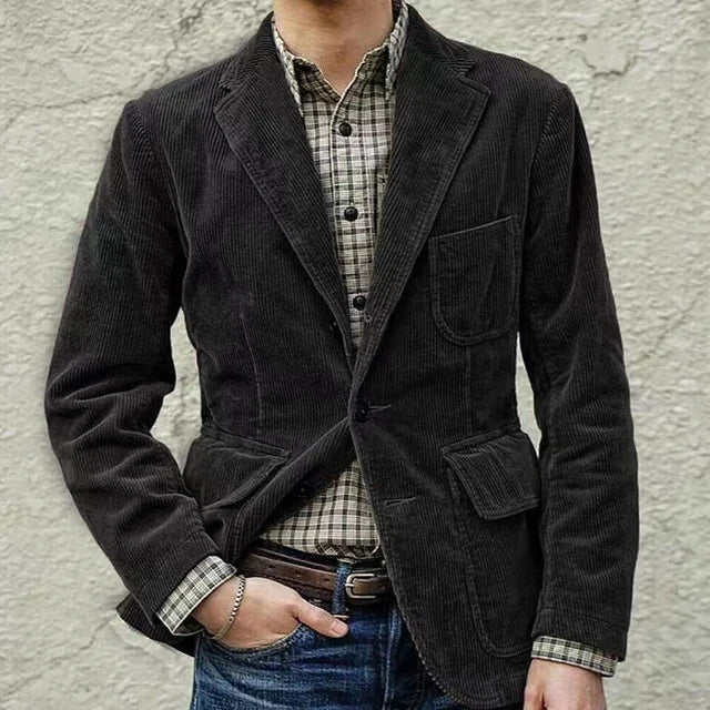 Blazer homme velours côtelé, coupe ajustée, style moderne et chic.  Parfait pour toutes occasions.