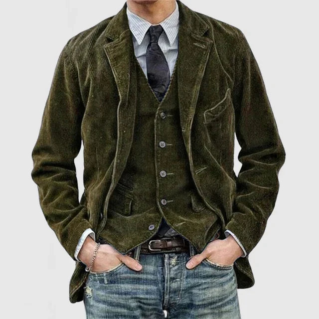 Blazer homme velours côtelé, coupe ajustée, style moderne et chic.  Parfait pour toutes occasions.