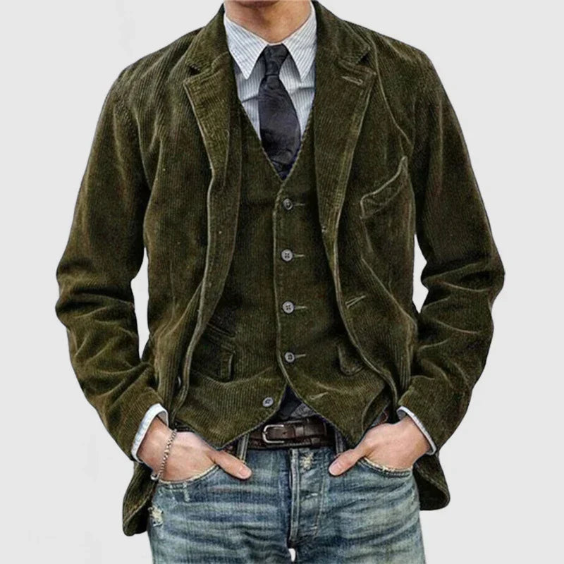 Blazer homme velours côtelé, coupe ajustée, style moderne et chic.  Parfait pour toutes occasions.