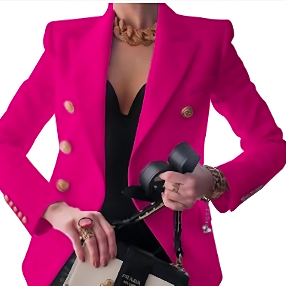 Blazer chic pour femme, mode féminine, boutons dorés. Veste habillée polyvalente pour toute occasion.