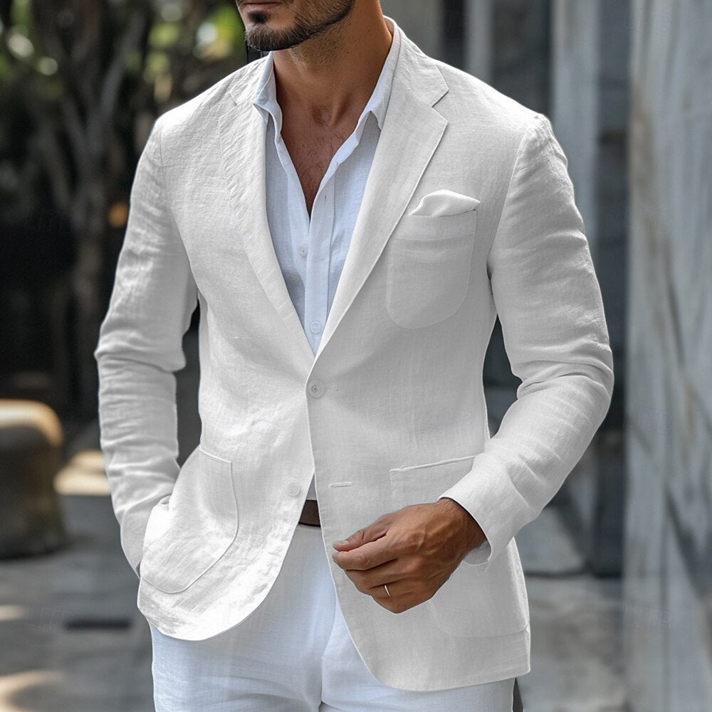 Blazer lin homme été, coupe élégante, tissu léger et respirant.  Parfait pour occasions estivales.