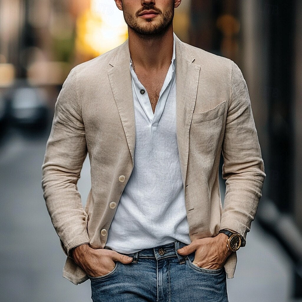 Blazer lin homme été, coupe moderne, léger et respirant.  Parfait pour occasions chic et décontractées.