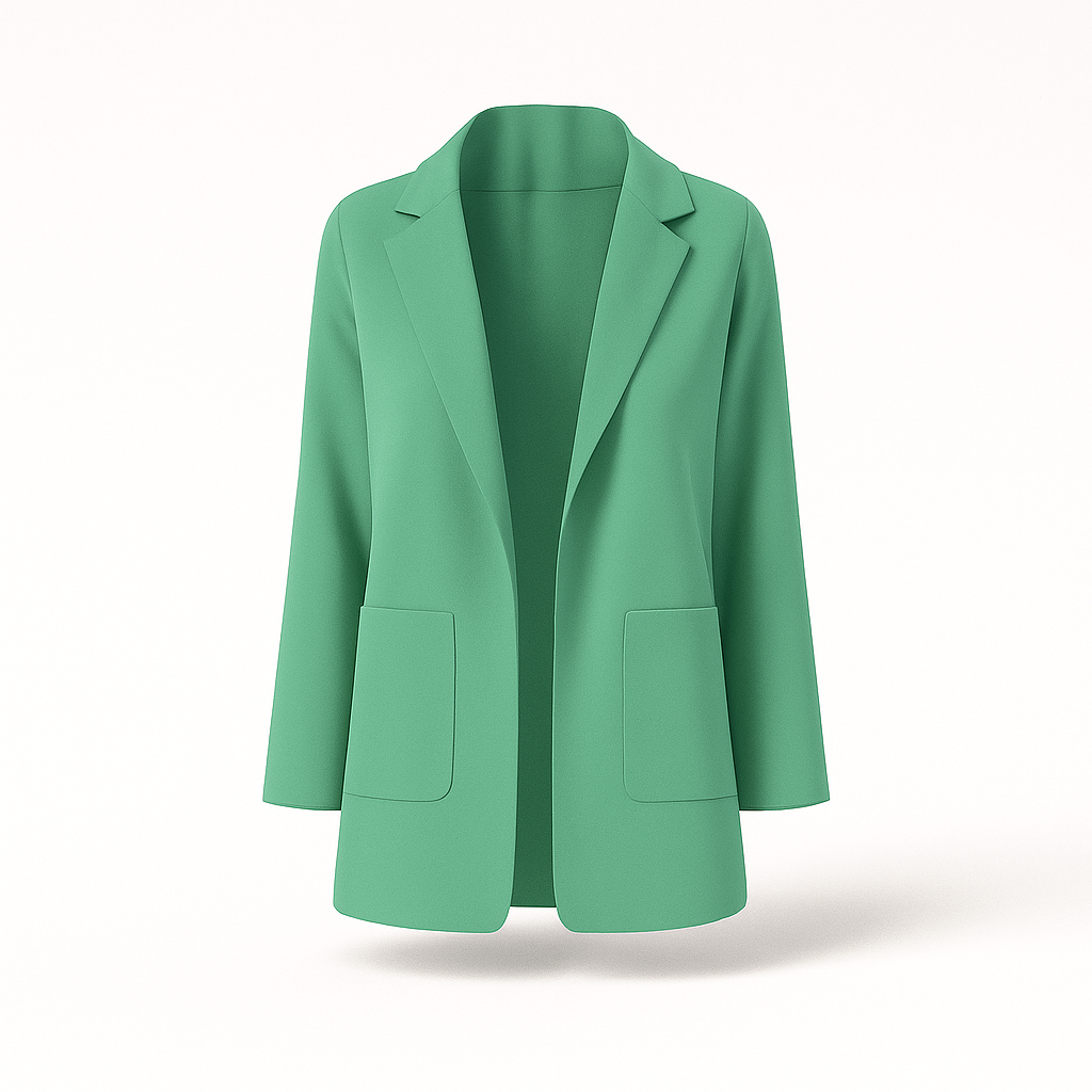 Blazer long élégant kaki pour femme. Parfait pour un style automne, bureau ou sortie chic.
