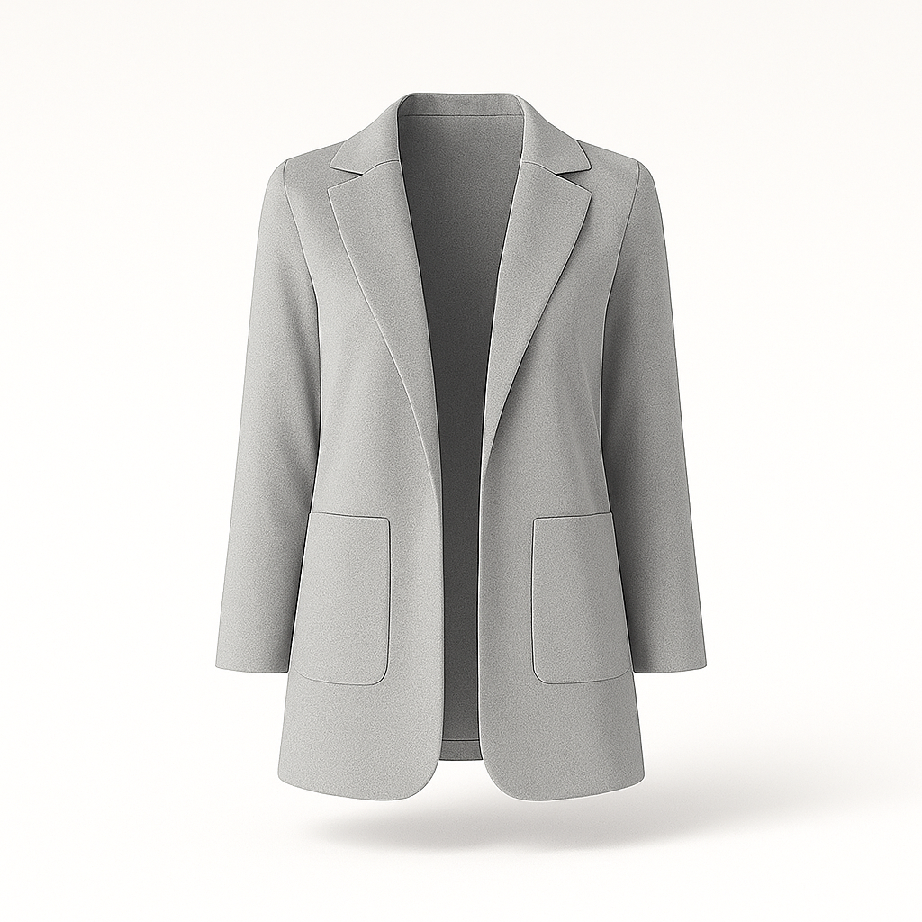 Veste longue blazer kaki femme, mode automne. Idéale pour un look professionnel ou casual chic.