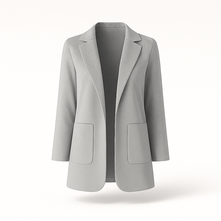 Veste longue blazer kaki femme, mode automne. Idéale pour un look professionnel ou casual chic.
