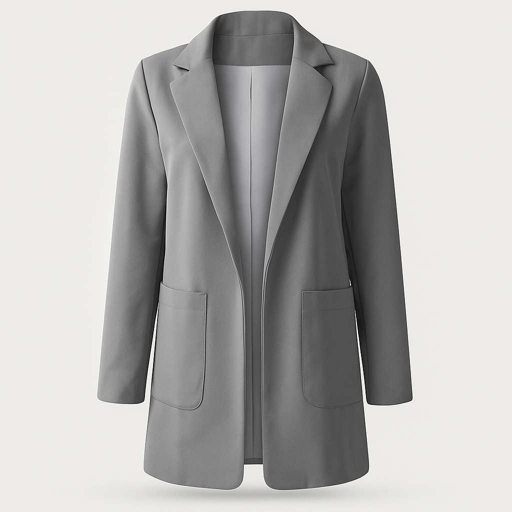 Veste blazer longue femme kaki. Mode élégante pour l'automne, parfaite au bureau comme en sortie.