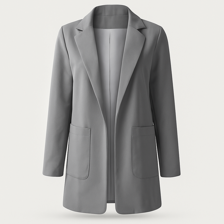 Veste blazer longue femme kaki. Mode élégante pour l'automne, parfaite au bureau comme en sortie.