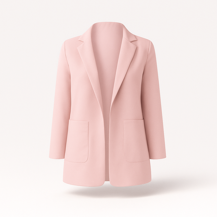 Blazer élégant kaki pour femme, coupe longue. Idéal pour un style automne, mode et polyvalent.