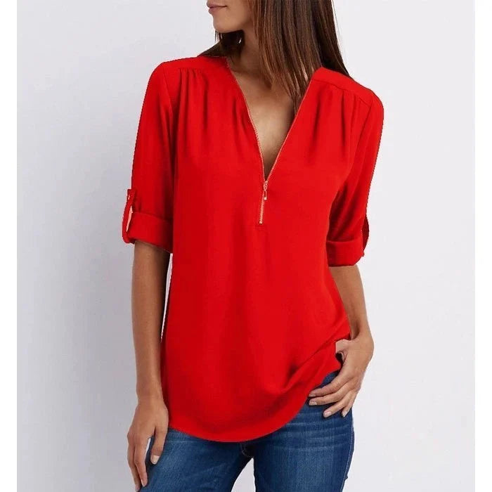 Blouse femme grande taille élégante, ample, manches 3/4. Pour un look chic décontracté polyvalent.
