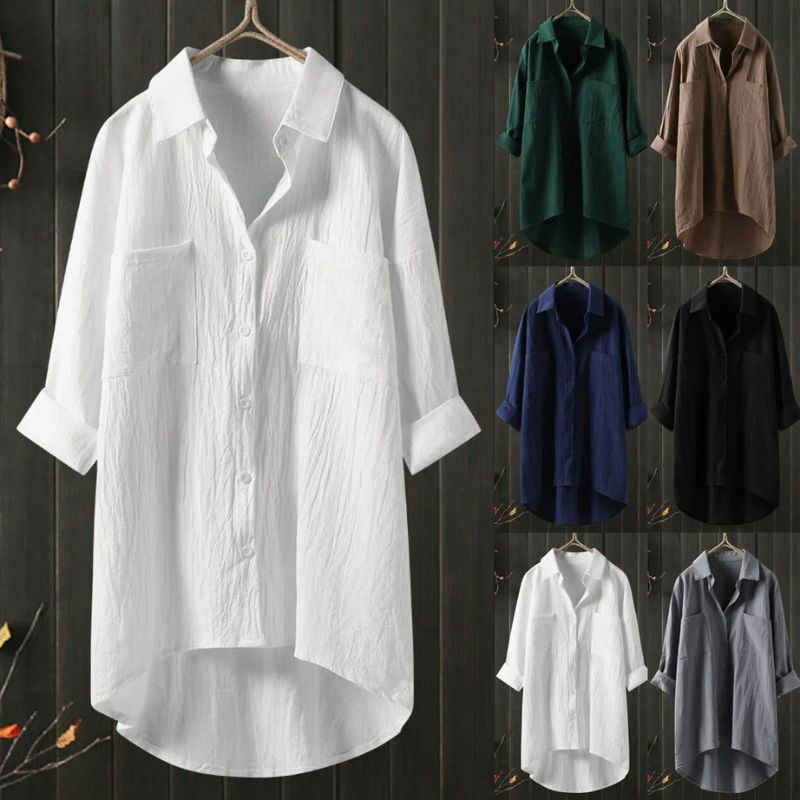 Blouse décontractée femme à manches longues, élégante et confortable, idéale pour un style quotidien polyvalent.