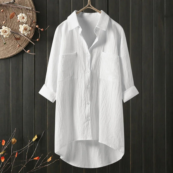 Blouse femme à manches longues, confortable et décontractée, pour une mode quotidienne chic et facile.