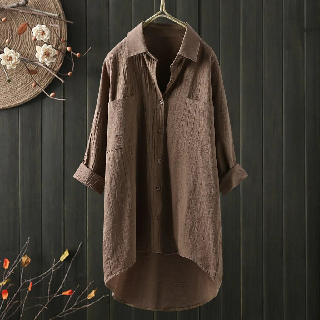 Blouse féminine décontractée, manches longues, style intemporel, pour une élégance quotidienne assurée.