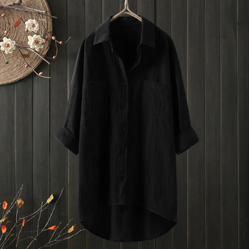 Blouse décontractée femme, manches longues, confortable pour un look quotidien facile et chic.