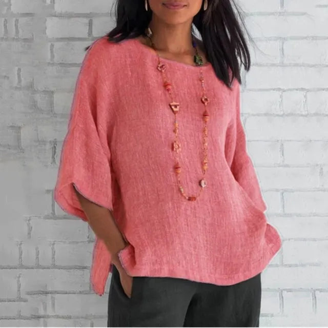 Haut femme Saori, tissu fluide pour un confort chic. Blouse élégante, idéale mode décontractée printemps/été.