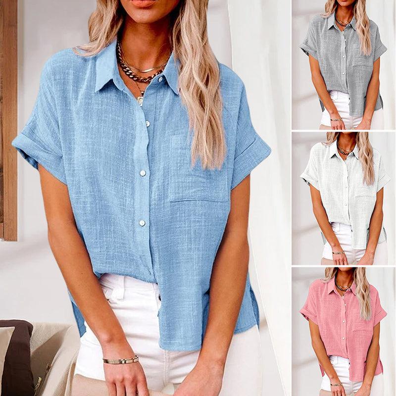 Blouse femme décontractée à manches courtes, style chic et confortable. Idéale pour l'été et le printemps.
