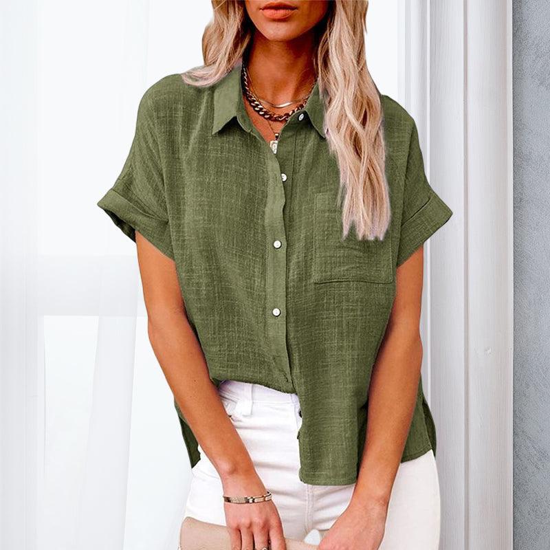 Blouse femme ample à manches courtes, décontractée et élégante. Idéale pour l'été et le quotidien.
