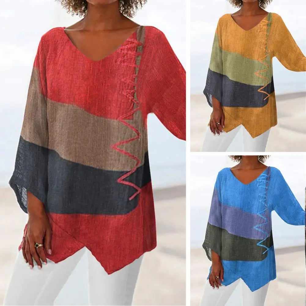Blouse femme estivale Harper à manches longues, col en V, dentelle et broderies, silhouette aérienne et fluide.
