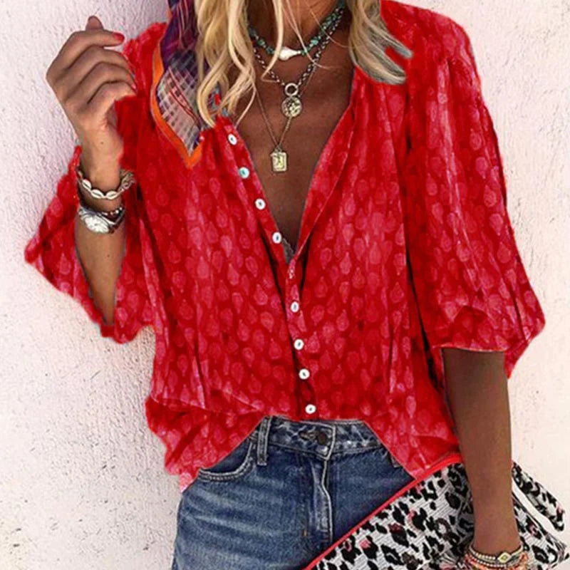 Blouse femme Billie, légère et fluide. Idéale pour le printemps-été. Style décontracté chic.