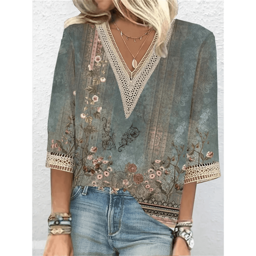 Top femme chic et raffiné, blouse à col V, idéale pour un look sophistiqué printemps/été.
