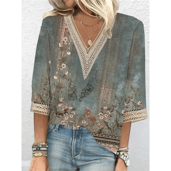 Top femme chic et raffiné, blouse à col V, idéale pour un look sophistiqué printemps/été.