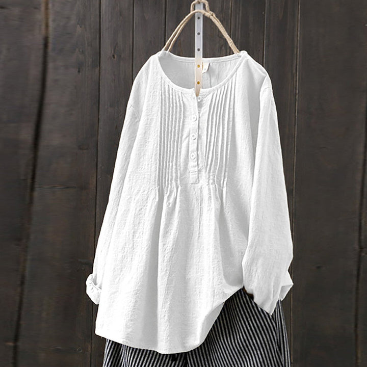 Chemisier femme Sofie à manches longues, confortable et polyvalent, idéal pour le quotidien ou un look casual d'été.