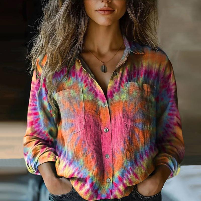 Blouse femme vintage chic à imprimé coloré, coupe ample et confortable, style bohème décontracté pour printemps/été.
