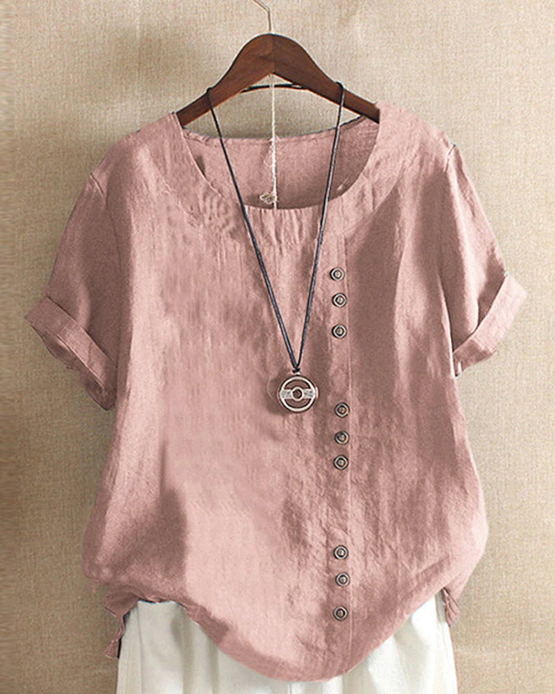 Blouse fluide femme à boutonnage, manches longues, style chic et décontracté pour l'été.