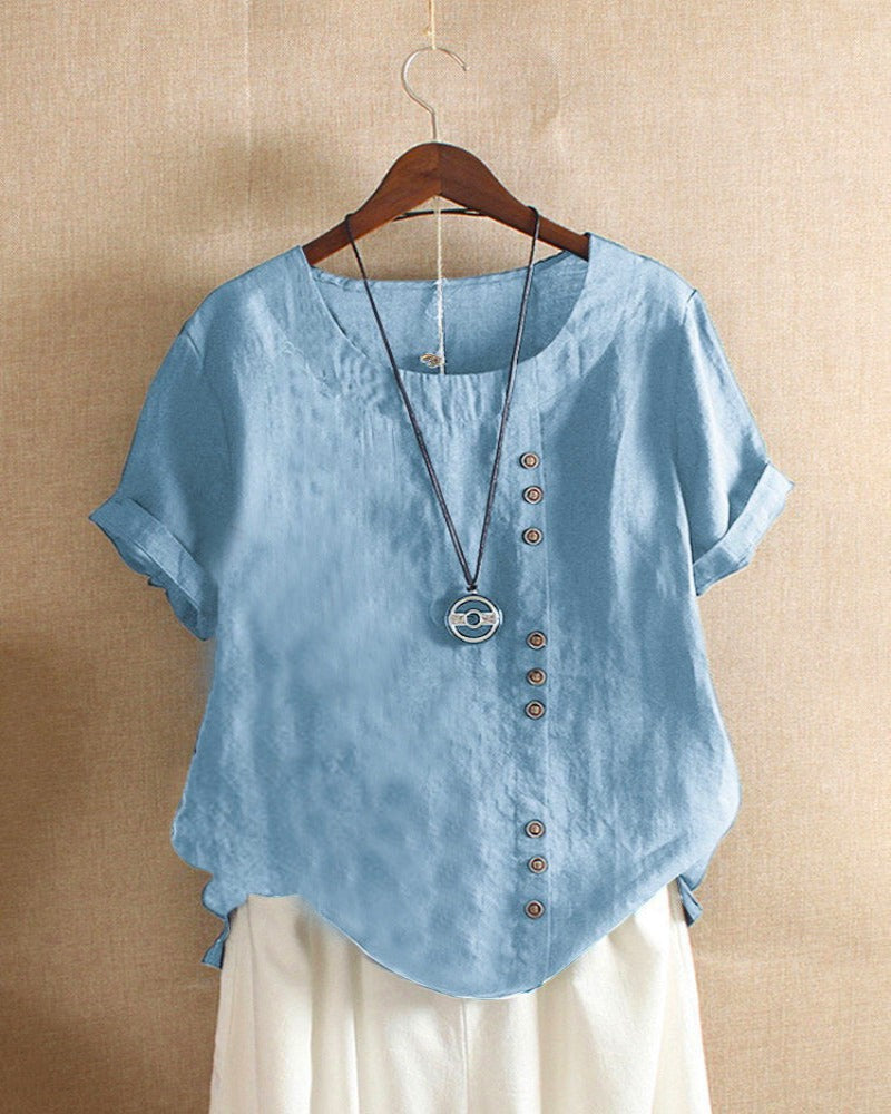Blouse à boutonnage pour femme, manches longues, matière légère. Un chemisier chic et confortable.