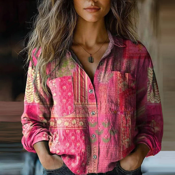 Blouse femme vintage ethnique, chemise bohème décontractée à manches longues. Top mode féminine pour toutes saisons.