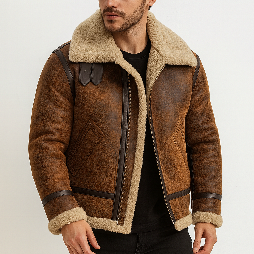 Blouson aviateur rétro homme élégant, style intemporel. Parfait pour l'automne/hiver, chaleur et confort décontracté urbain.