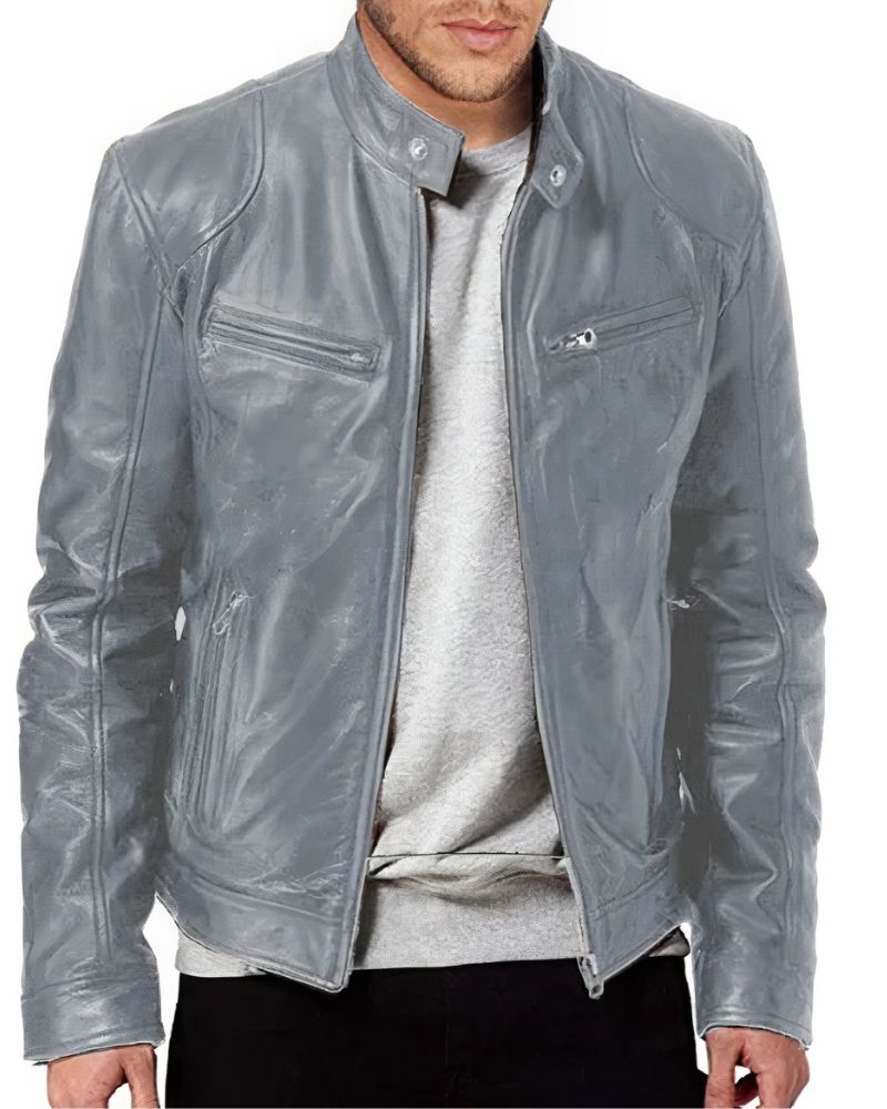 Blouson de moto en cuir noir pour homme avec design épuré, idéal pour protection et style lors de la conduite.