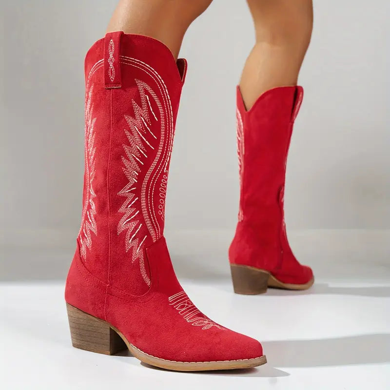 Bottes cowboy Iris pour femmes. Broderies délicates, style élégant et mode pour automne-hiver.