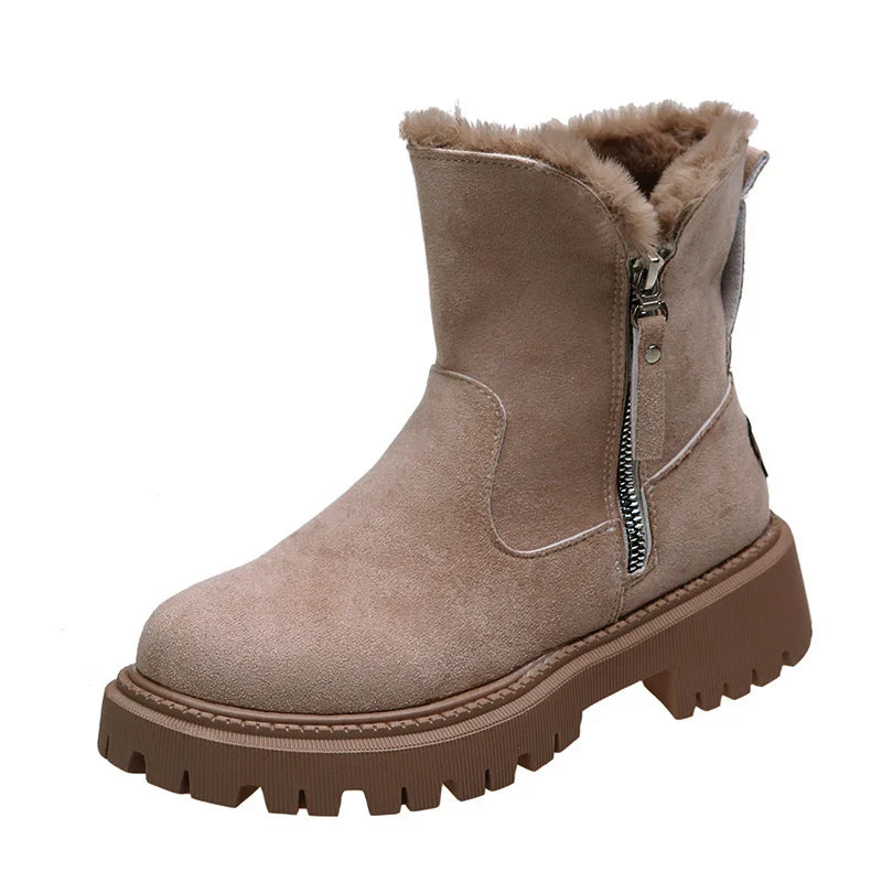 Bottes d'hiver chaudes en suédine pour femmes, doublure fourrure, confort et style hivernal. Idéales neige.