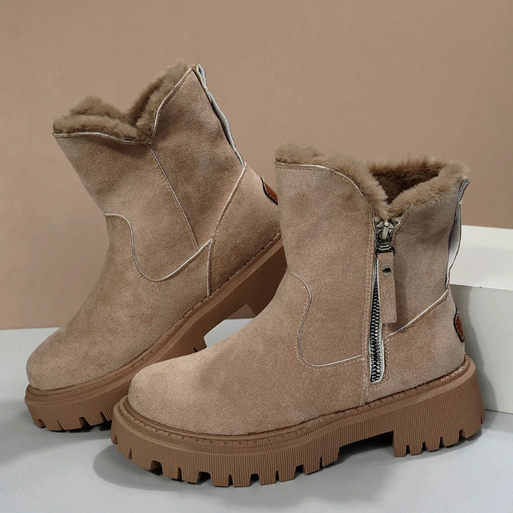 Bottines d'hiver fourrées suédine femme, coloris tendance, style décontracté, confort et chaleur assurés.