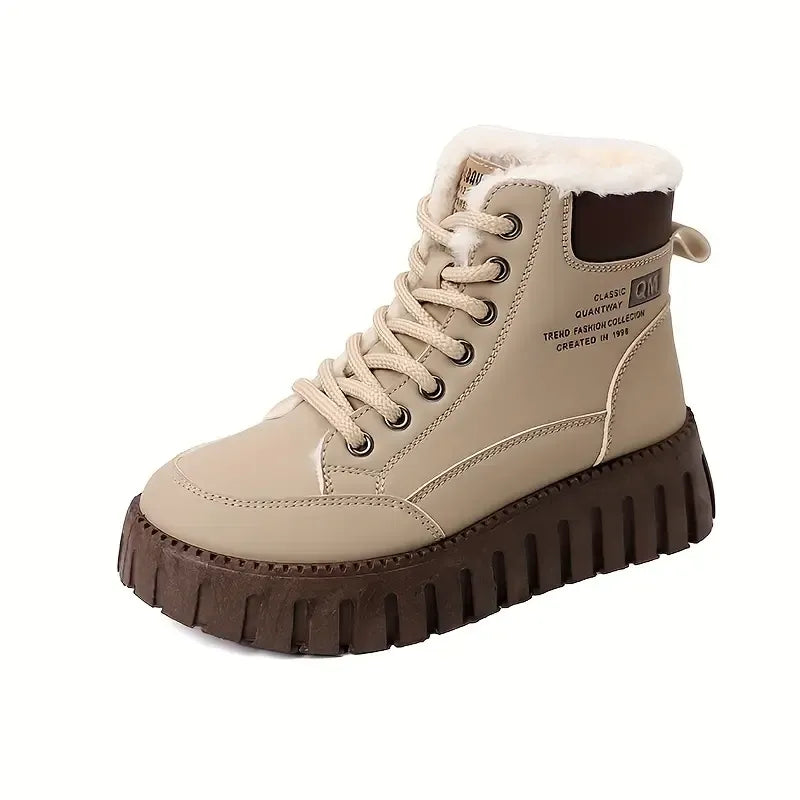 Bottes femme confortables et chaudes, style cheville, disponibles en kaki et noir pour l'hiver mode.