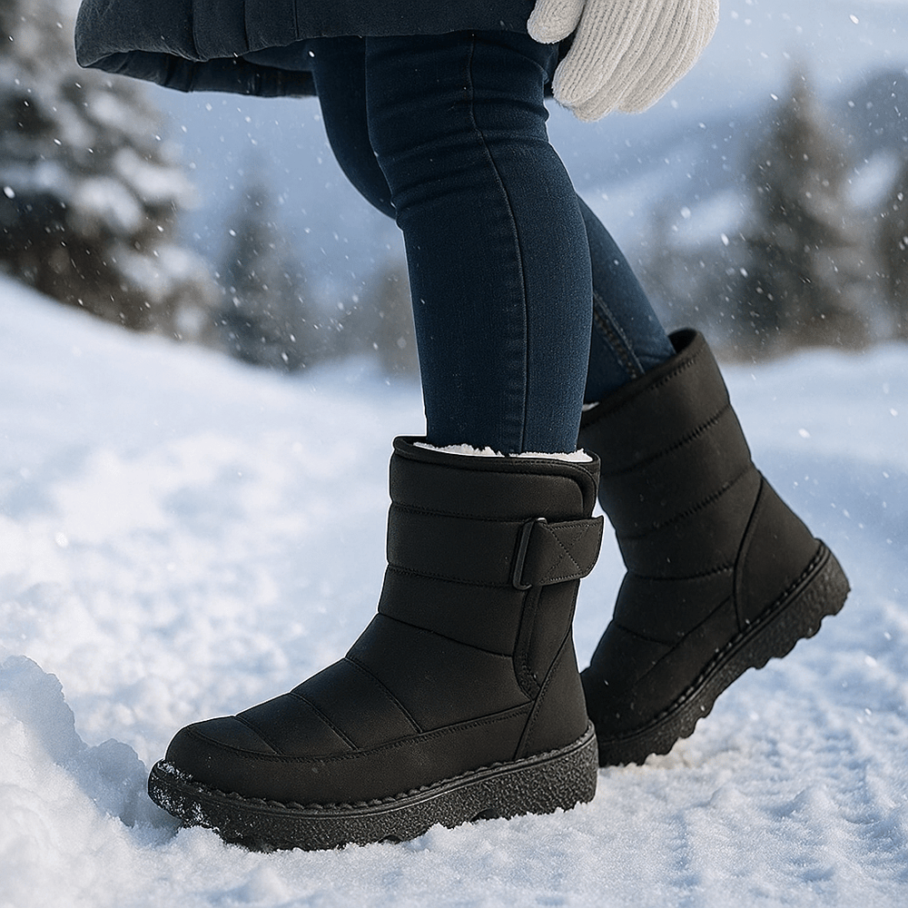 Paire de bottes d'hiver chaudes et confortables pour femme, parfaites contre le froid et la neige en ville.