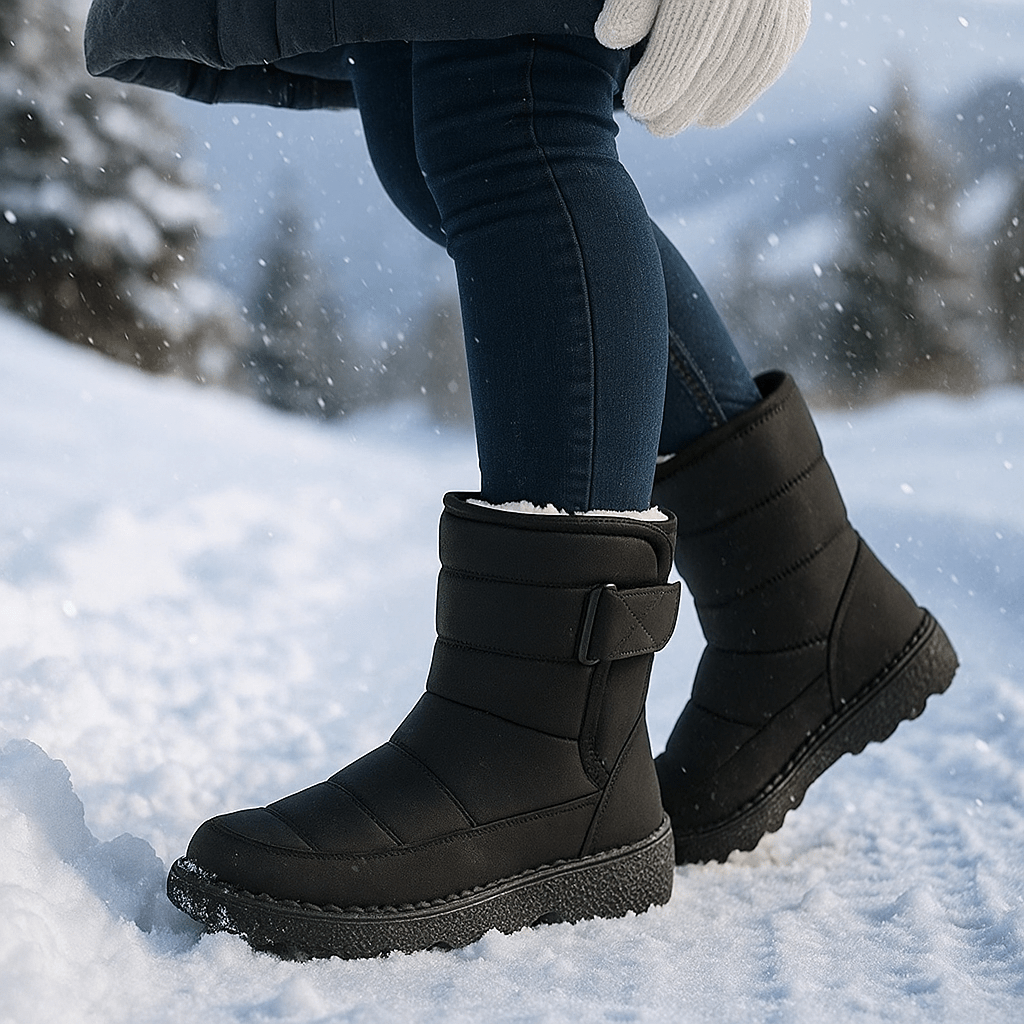 Paire de bottes d'hiver chaudes et confortables pour femme, parfaites contre le froid et la neige en ville.