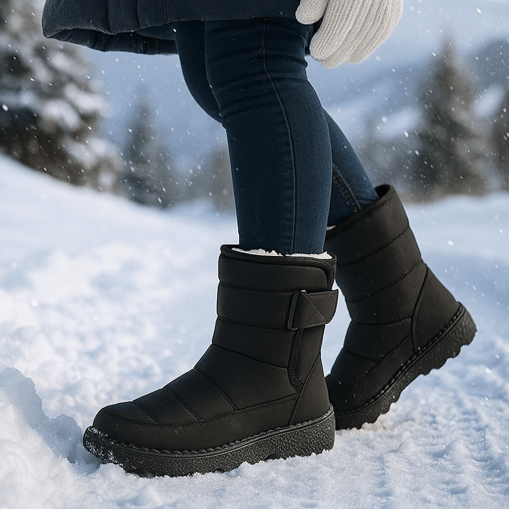 Paire de bottes d'hiver chaudes et confortables pour femme, parfaites contre le froid et la neige en ville.