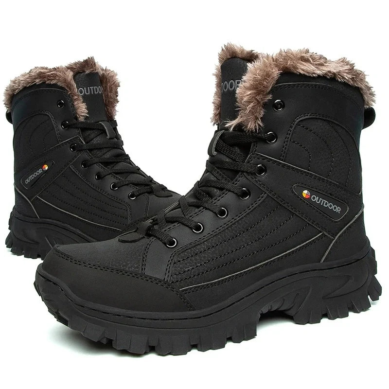 Bottes d'hiver imperméables pour hommes, design moderne, offrant chaleur et protection en extérieur.