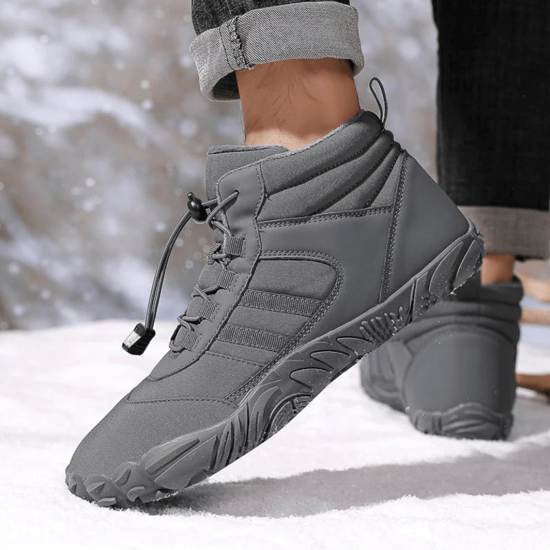 Bottes d'hiver unisexe ultra-chaudes et imperméables, conçues pour le confort pieds nus en neige et froid.