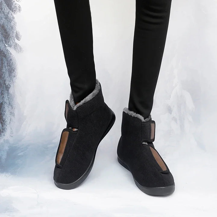 Bottes d'hiver chaudes réglables grises, offrant un confort optimal et une protection antidérapante.