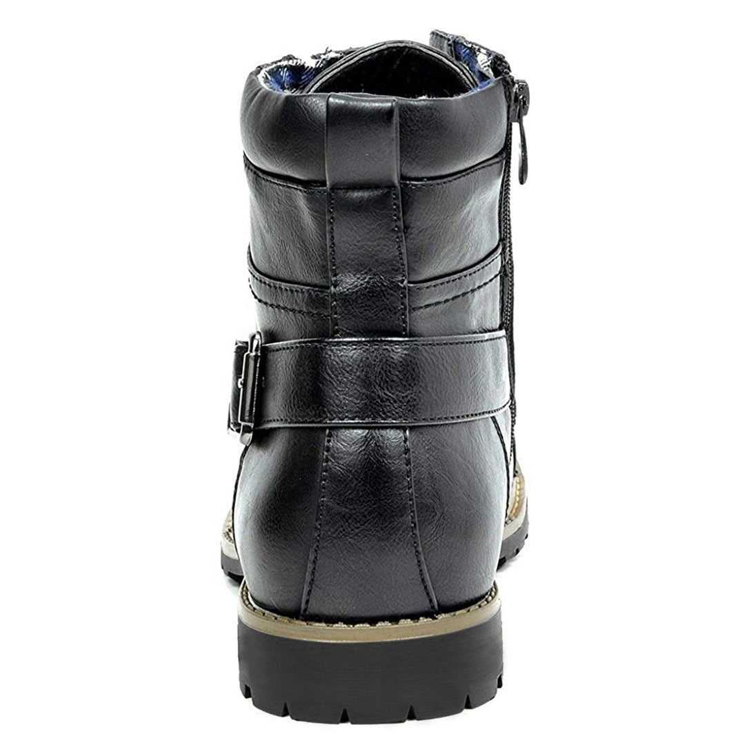 "Bottes de moto en cuir véritable Rhion, durables, élégantes, semelle caoutchouc, protection et confort pour motards."