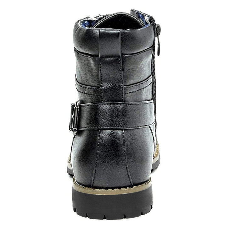 "Bottes de moto en cuir véritable Rhion, durables, élégantes, semelle caoutchouc, protection et confort pour motards."
