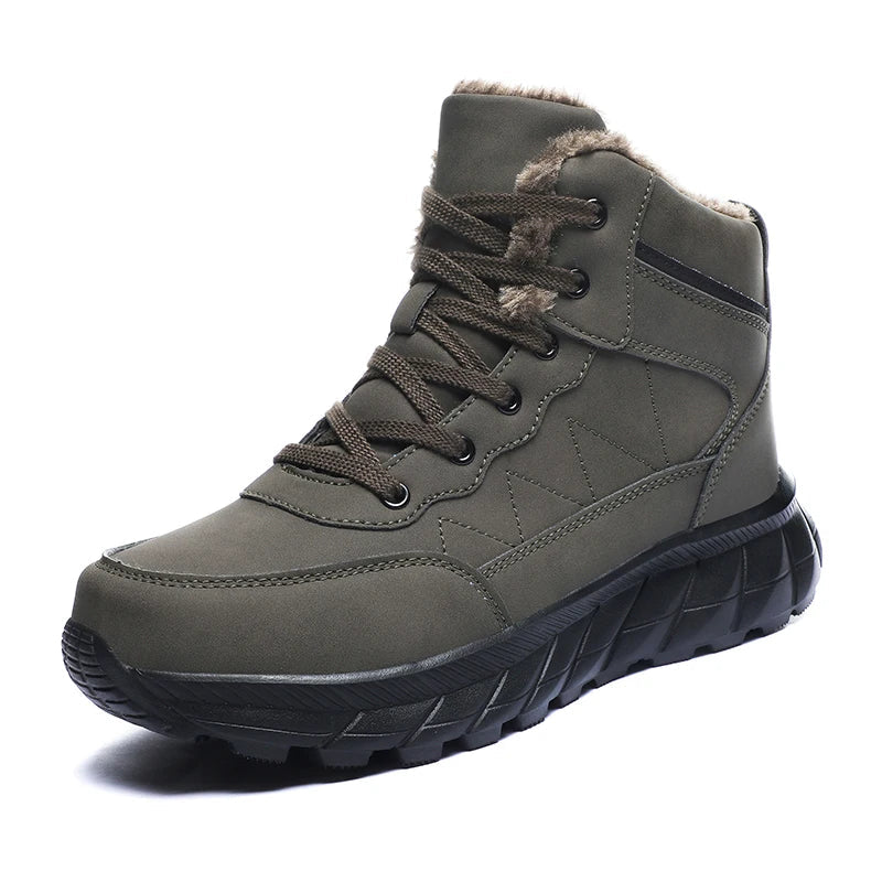 Bottes de neige chaudes homme pour trekking et randonnée hiver, avec fourrure isolante et semelle antidérapante.