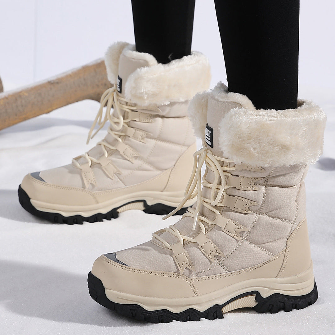 Bottes de neige imperméables femme, doublure chaude, idéales pour garder les pieds au sec.