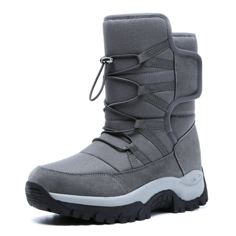 Chaussures hiver imperméables et antidérapantes noires pour hommes, grand confort et robustesse.